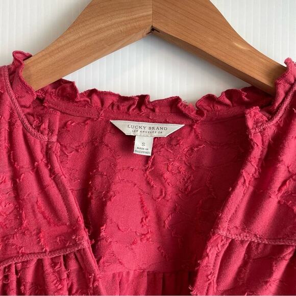 Lucky Brand textured long sleeve top red tie cuffs size small - Picture 3 of 7